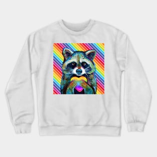 LGBTQ Rainbow Raccoon with Heart by Robert Phelps Crewneck Sweatshirt